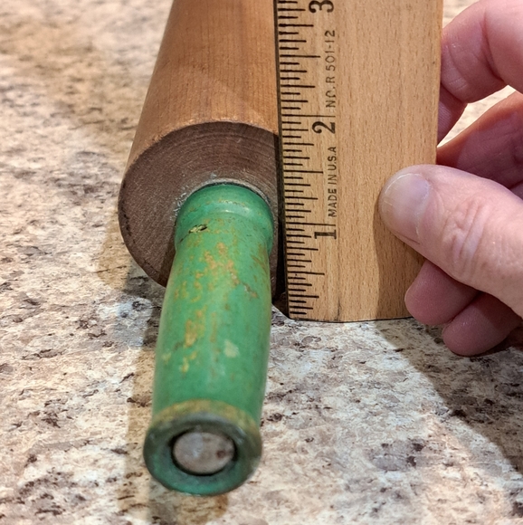 Vintage Wooden Rolling Pin Green Handles - Picture 6 of 6